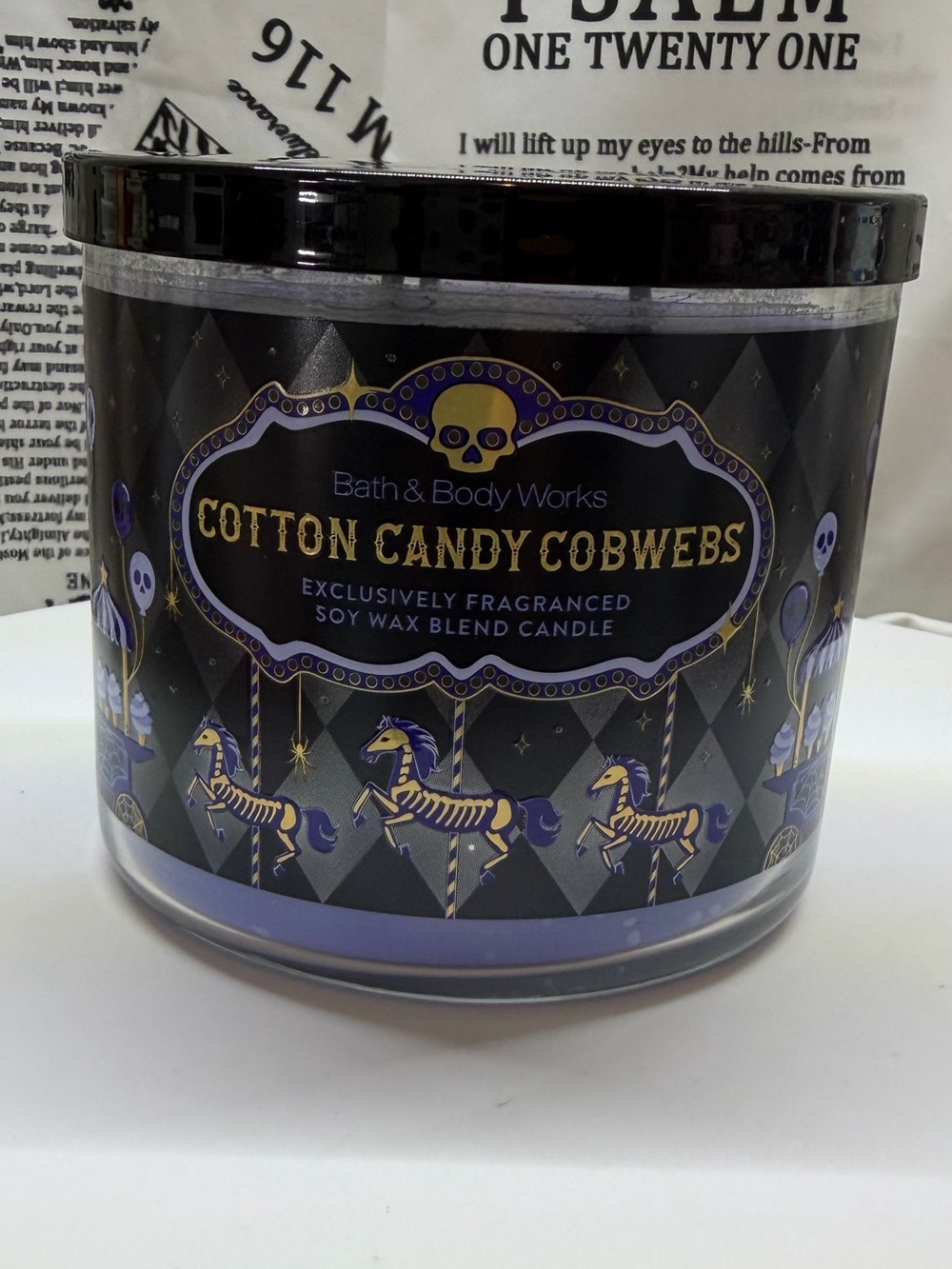 Bath & Body Works Purple & Gold Cotton Candy Cobwebs Candle